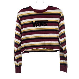 Vans Womens Striped Crop Top Long Sleeve Logo Multicolor Size Small